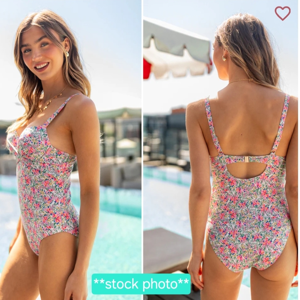 PINK LILY Floral One Piece Swimsuit (L)